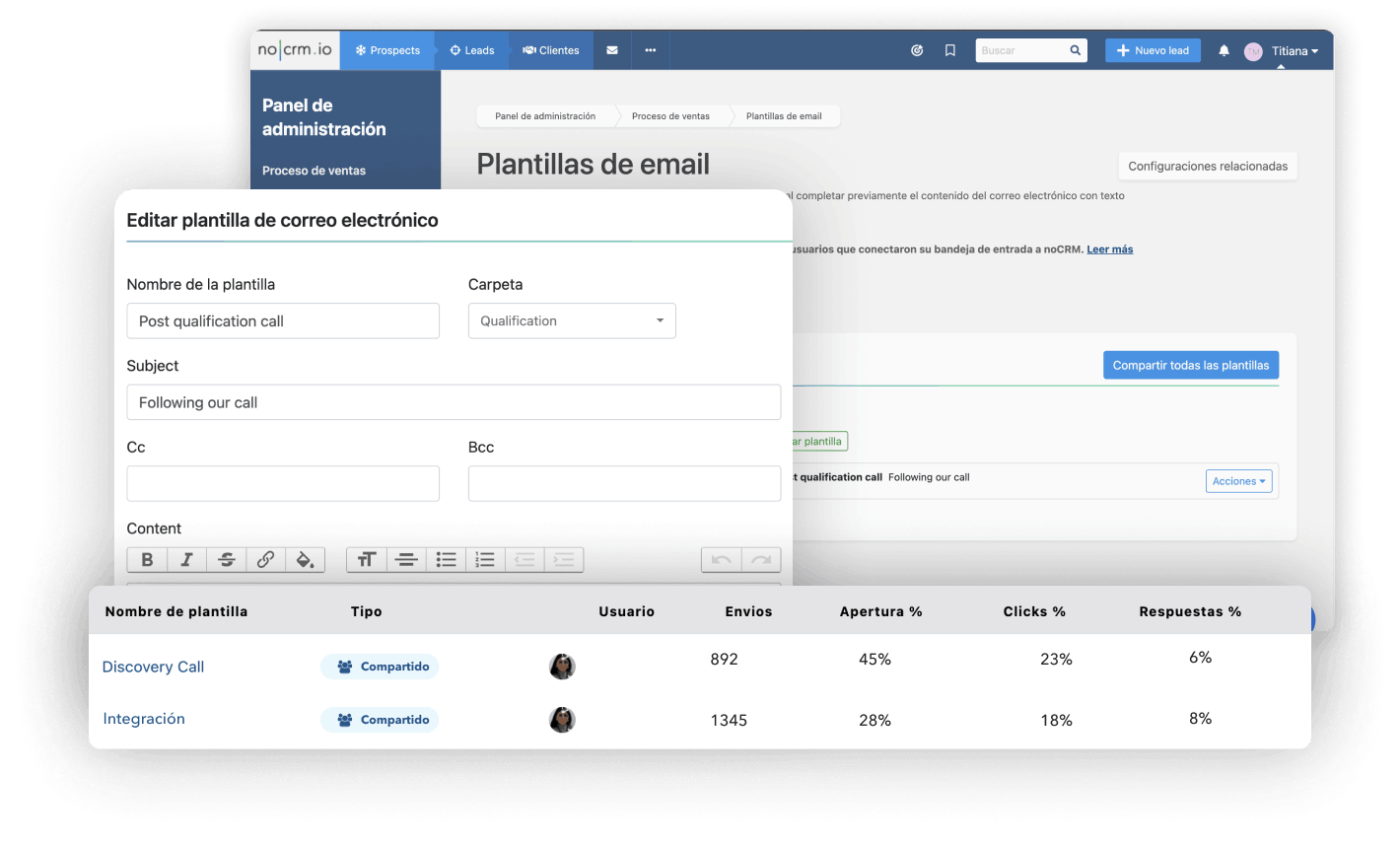 noCRM provee gestión integrada de correos electrónicos Stop excel