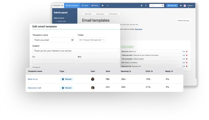 Immagine di un modello di mail e statistiche relative