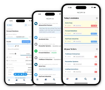 Bild der noCRM-Mobile-App, die es ermöglicht, Leads auch unterwegs zu verwalten.