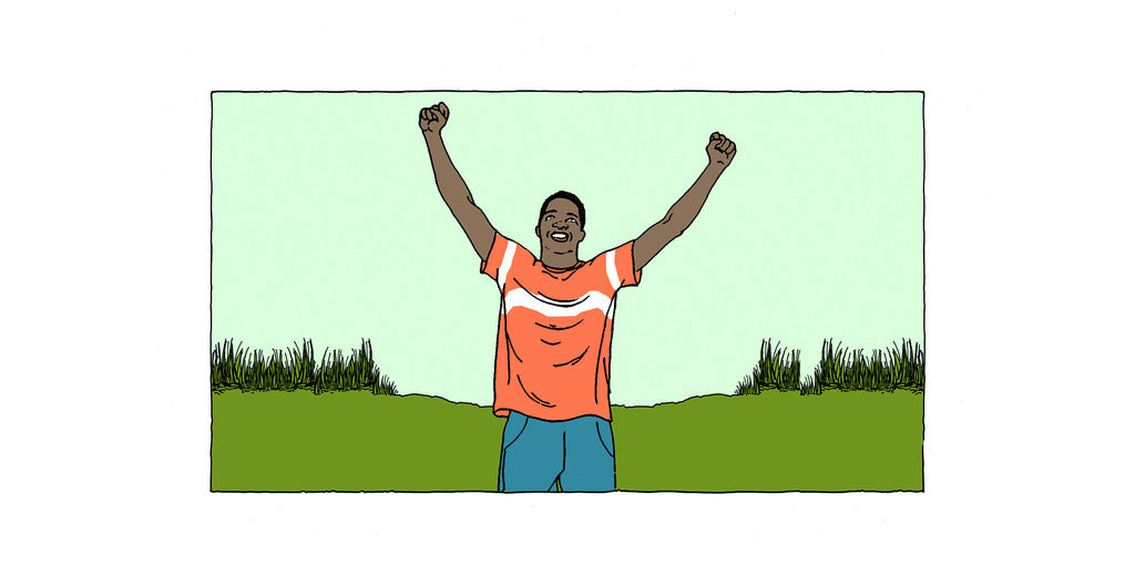 Illustration of person celebrating. Happy salespeople