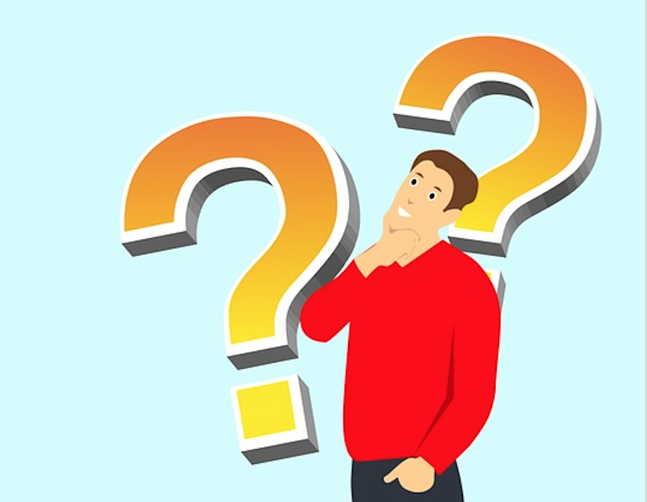 Illustration of someone thinking with question marks in the background