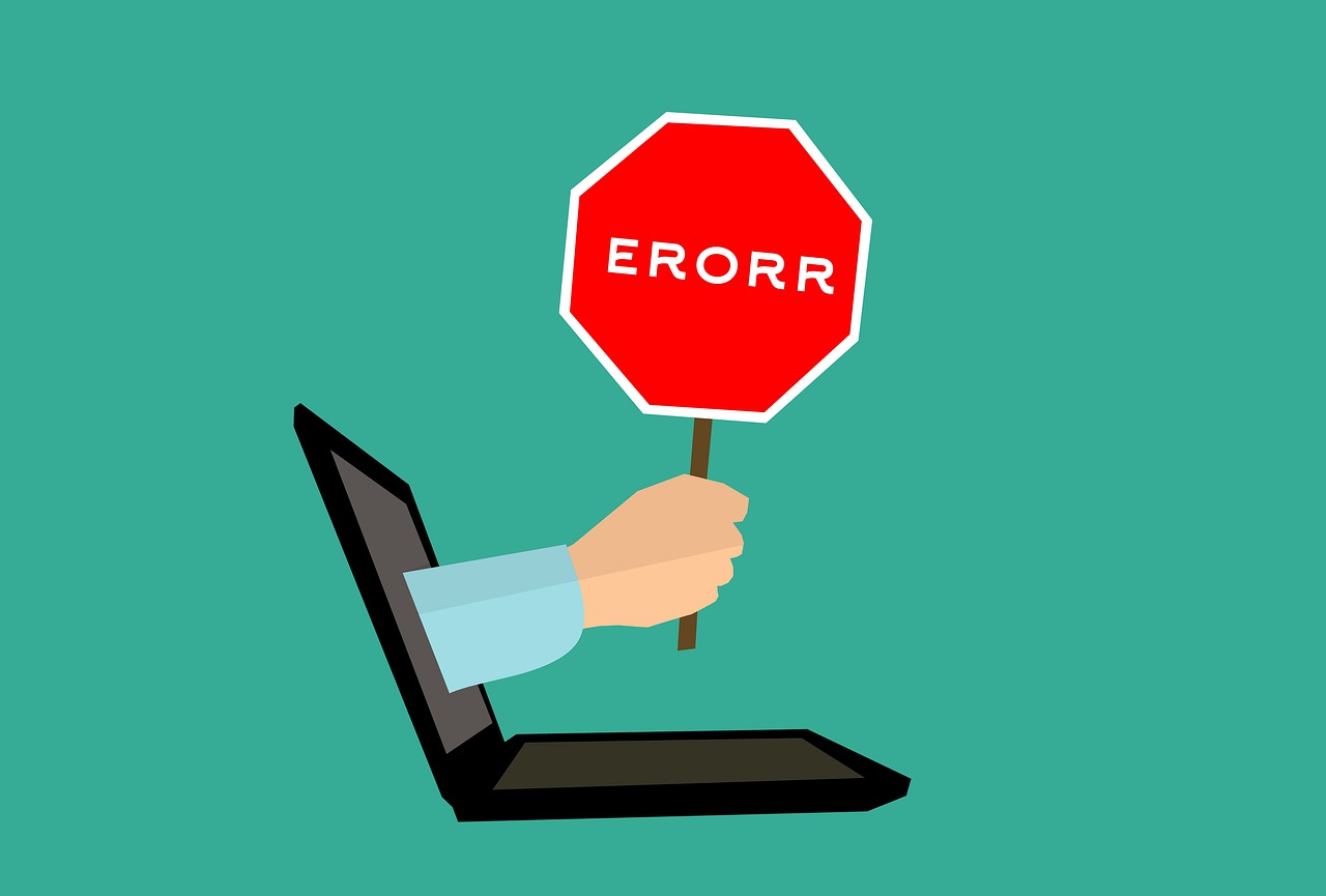 Illustration of error sign coming out of a laptop