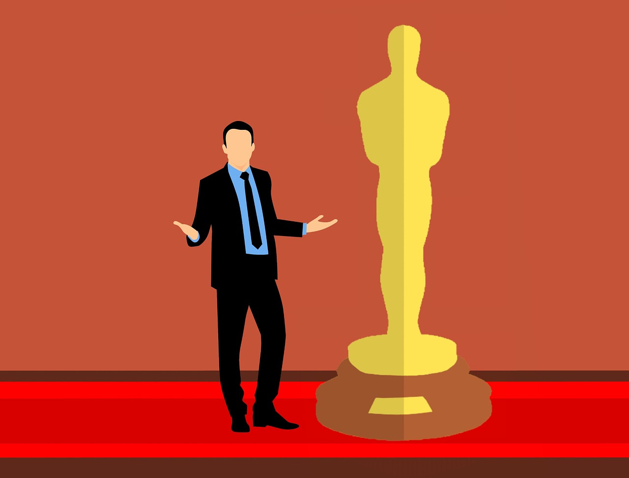 Illustration of a salesperson next to an award