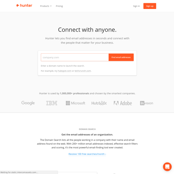 Hunter.io (formerly Email Hunter) homepage