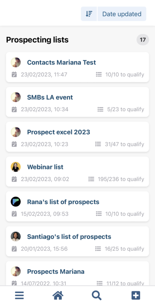 Accessing prospecting lists from the sales mobile app