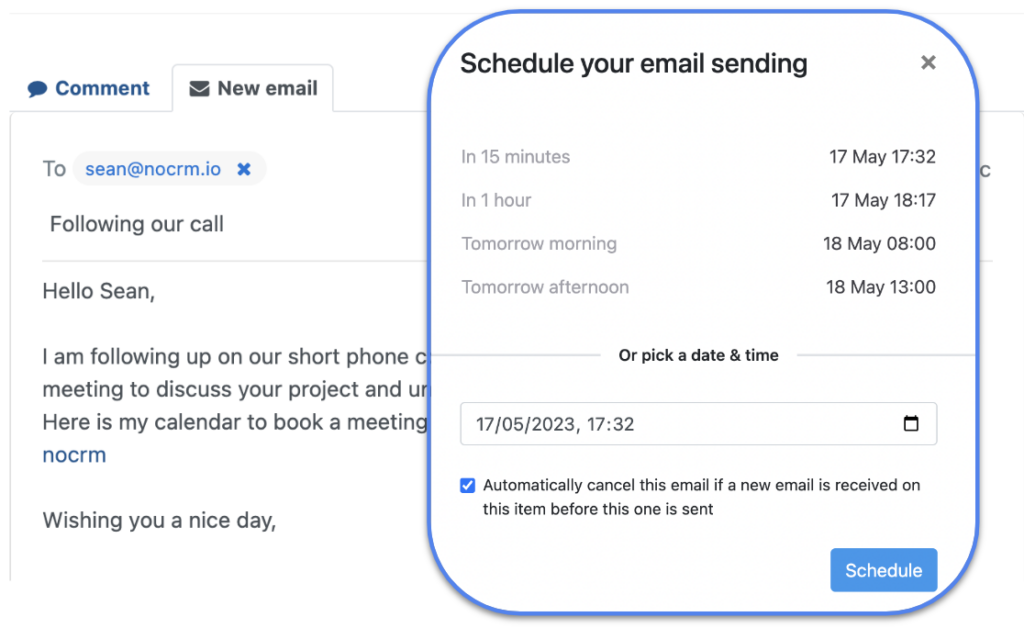 Schedule emails from noCRM