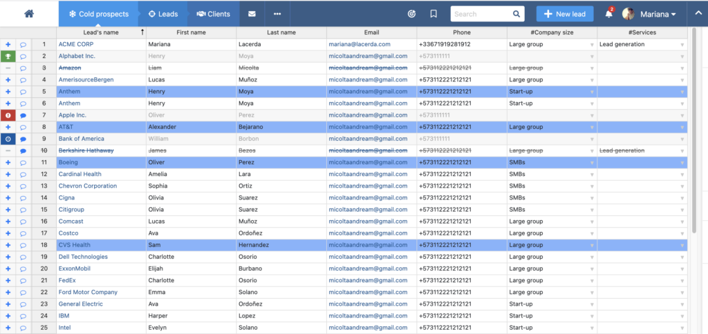 exemple de tableau de prospection sur noCRM