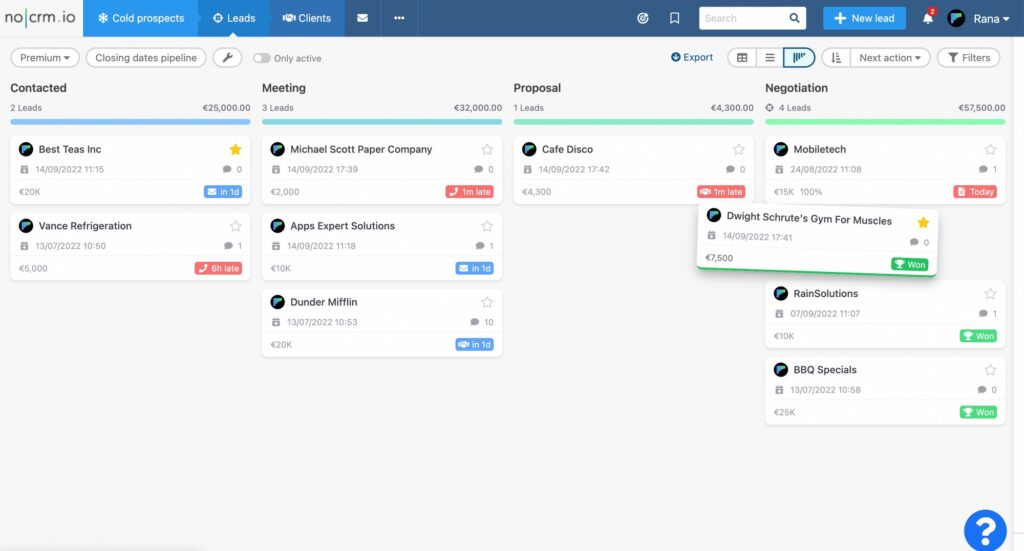 Exemple d’un tableau de suivi de prospection commerciale dans noCRM