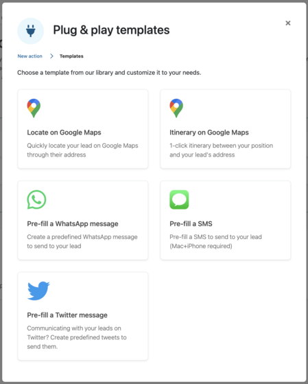 Custom lead actions templates
