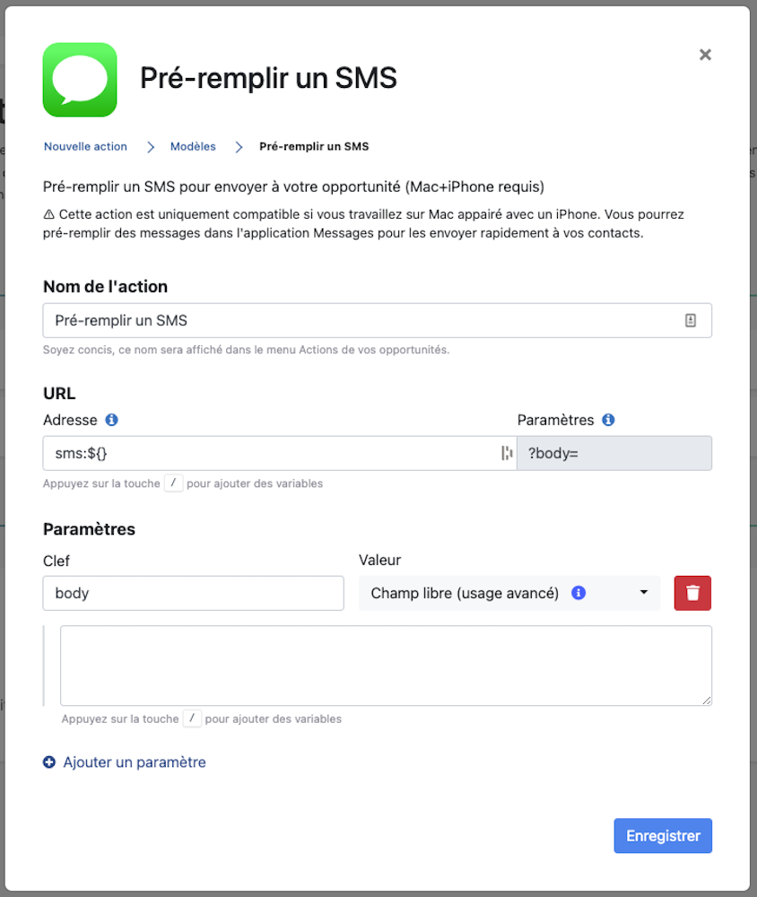 Modèle de sms commercial pré-rempli